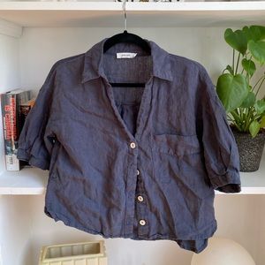 Mod Ref Crop Dusty Blue Button Down Top